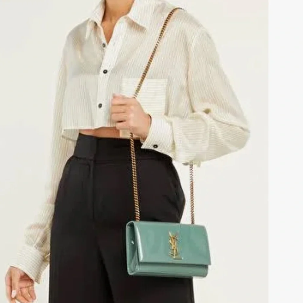 RARE COLOR💎Saint Laurent Kate Patent Leather Crossbody Bag Vintage Sage YSL Kate - Picture 15 of 16